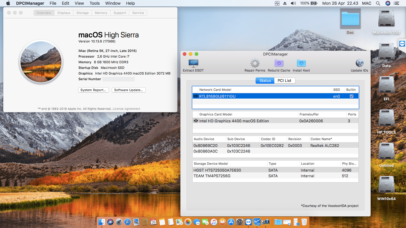 Success Hackintosh macOS High Sierra 10.13.6 Build 17G66 in HP Probook 430 G2